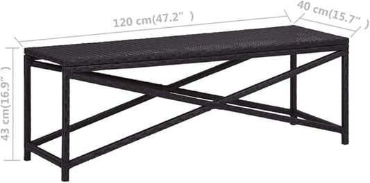 Bench Black Poly Rattan, Powder-Coated Steel Garden Bench Garden Seating for Courtyard 47.2 in Durable