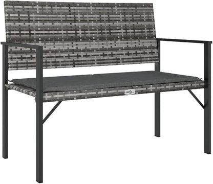 Garden Bench Grey PE Rattan 2-Seater Durable Garden Bench Seating Outdoor Seating for Lawn