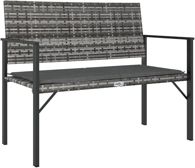 Grey PE Rattan 2-Seater Garden Bench, Durable Outdoor Patio Furniture with Cushioned Seat, Weatherproof Porch Seating for Balcony Patio Bench