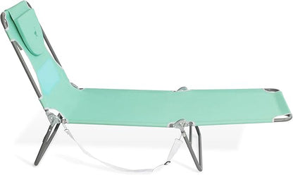 Ostrich Chaise Lounge Outdoor Lightweight Folding Adjustable Reclining Beach Chair for Tanning Pool Lake Patio Lawn Camping, Teal (4 Pack)