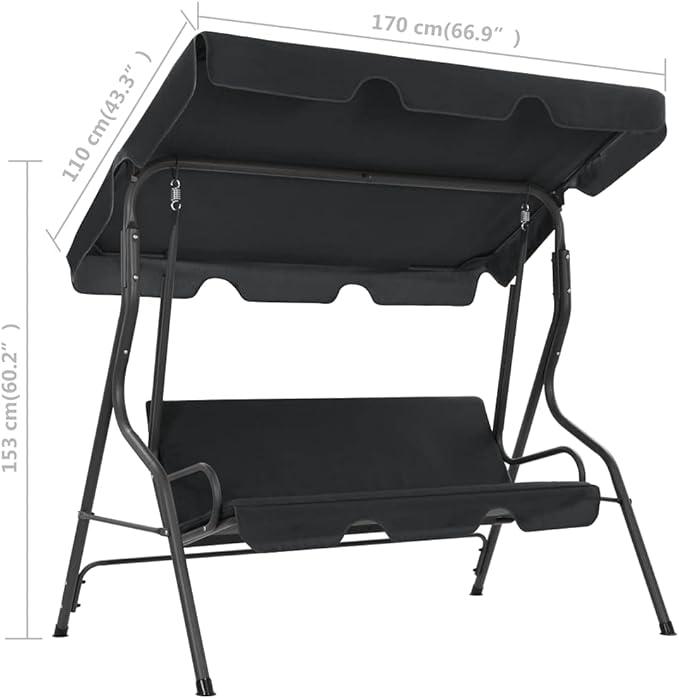 Outdoor Furniture, Accommodating 2 People, with Armrests, Outdoor Swing Bench, Roof with Sunshade, Sturdy Metal Frame - Photo 6