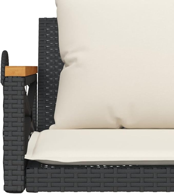 Outdoor Swing Bench with Removable Cushions, Black and Cream White Poly Rattan Patio Furniture for Garden, Balcony - Photo 8
