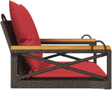 Brown and Red Patio Swing Bench with Cushions, Modern Outdoor Furniture for Garden or Balcony, Comfortable Seating - Photo 6