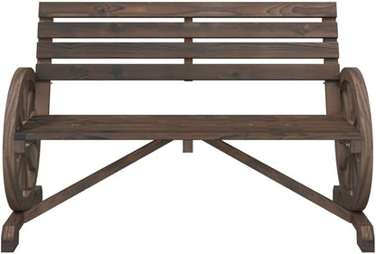 Garden Bench Burnt Wood Look, Solid Fir Wood 2-Seater, Durable Outdoor Patio Furniture for Balcony, 484 lbs Capacity Sectional Sofa
