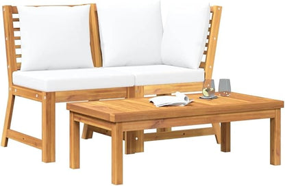 3-Piece Garden Lounge Set Cream Acacia Wood Coffee Table 19.7x39.4in Modular Outdoor Seating for Patio Balcony Lawn Porch Apartment