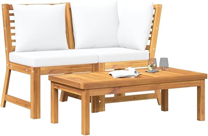 3-Piece Garden Lounge Set with Cream Cushions and Acacia Wood, Outdoor Furniture for Patio Balcony - Photo 4
