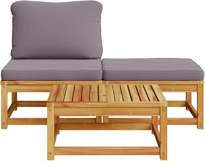 3 Piece Outdoor Sectional Sofa Set Solid Acacia Wood Dark Grey Patio Couch with Cushions 28.7x24.8x25.6 in Modular Loveseat for Garden Balcony Deck