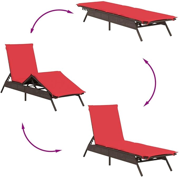 Patio Sun Lounger Set of 2, Outdoor Adjustable Reclining Chaise Lounge Chair with Thick Cushions - Photo 8