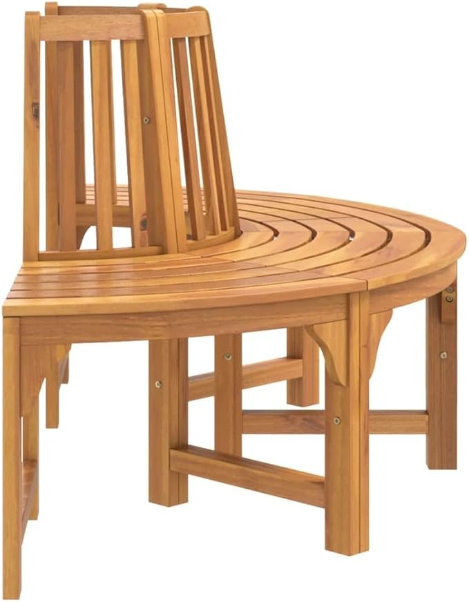 BOWERY HILL Half Round Solid Eucalyptus Wood Tree Bench, Reddish Brown Oil Finish, Circular Outdoor Garden Bench for 3 People, Weather Resistant Patio Seating with Rustic Design, 63 x 31.5 x 36.2 in