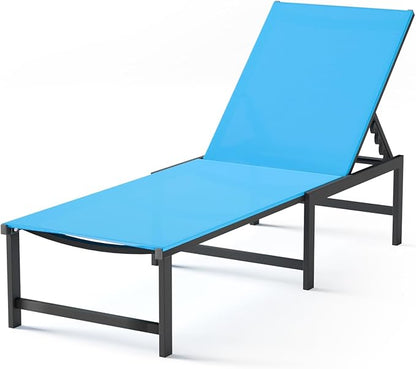 Chaise Lounge Chair Outdoor,Aluminum Patio Lounge Chairs,Lounge Chairs with 5 Adjustable Backrest and Headrest Pillows for Outside Beach,Blue