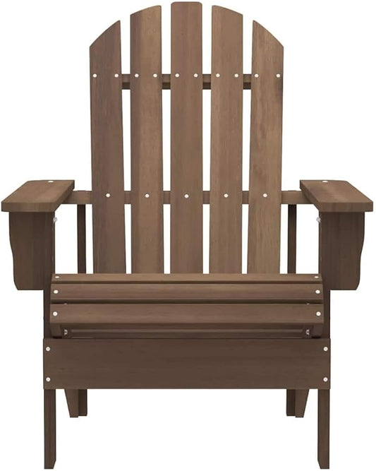 Solid Fir Wood Brown Adirondack Chair with Table for Garden and Patio, Sturdy Weather Resistant Outdoor Furniture with Ergonomic Design and Timeless Style