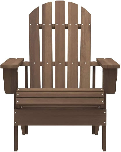 Brown Solid Fir Wood Garden Adirondack Chair with Table 27.4 x 34.1 x 35.2 Inch Ergonomic Outdoor Seating Weather Resistant Durable Varnish Rustic Patio Furniture
