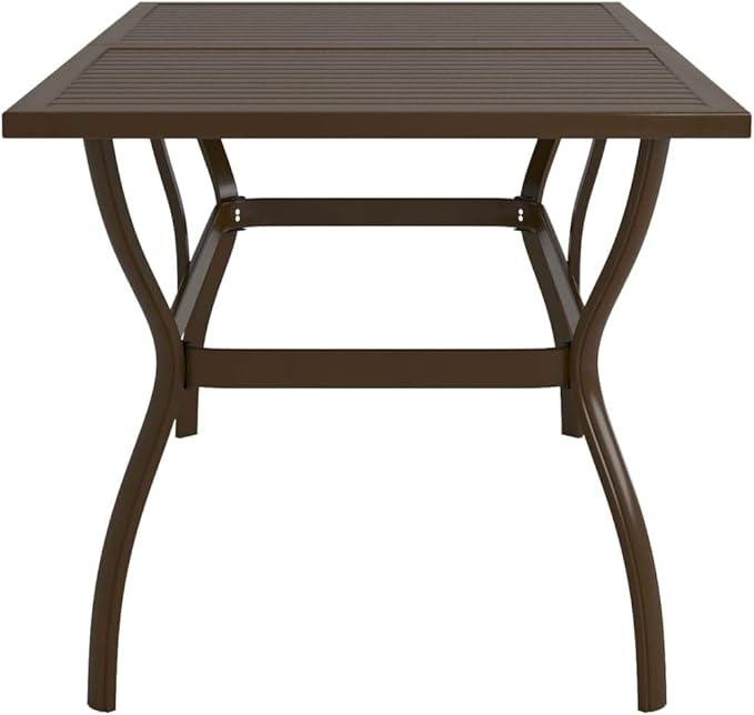 Patio Table Brown 55.1"x31.5"x28.3" Steel,Industrial Style Patio Table with Slatted Design for Outdoor Living Patio & Garden Tables