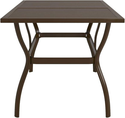 Patio Table Brown 55.1"x31.5"x28.3" Steel,Industrial Style Patio Table with Slatted Design for Outdoor Living Patio & Garden Tables