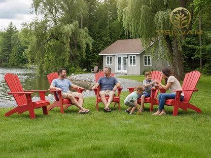 Psilvam Adirondack Chair, Oversized Poly Lumber Fire Pit Chair with Cup Holder, 350Lbs Support Patio Chairs for Garden, Weather Resistant Outdoors Seating, Relaxing Gift for Father & Mother (Red)