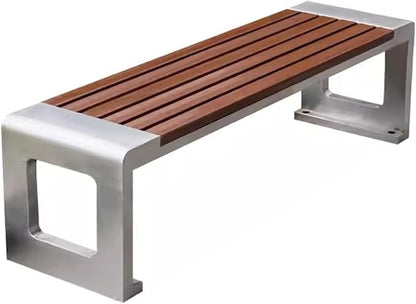 Outdoor Garden Bench, Metal Bench with Slatted Seat, Bench Park, Patio Bench, Backless Bench for Yard, Lawn, Porch(Brown,150cm/59in)