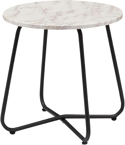 VECELO 2 Set Outdoor Side Table,17.7 inch Small Round Patio Table,Waterproof Wood Table with Weather Resistant Steel Adjustable for Living Room Bedroom Garden Yard Balcony Porch Poolside