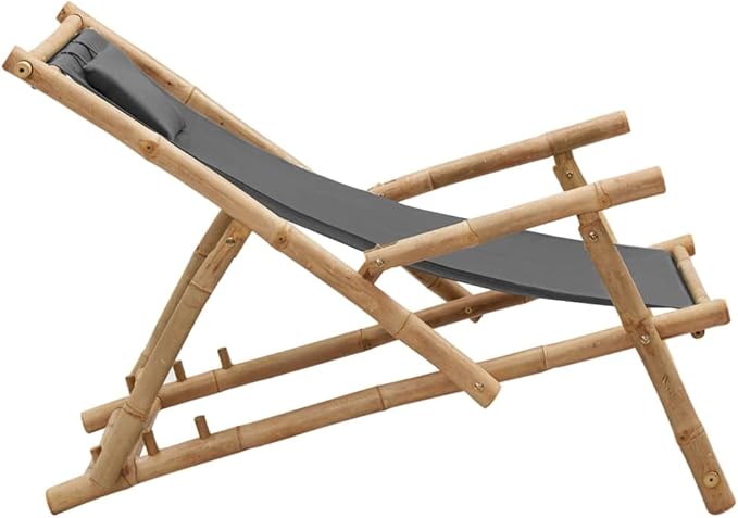 Deck Chair Bamboo and Canvas, Outdoor Patio Furniture, Balcony Chairs, Lounge Chairs, Beach Lounge Chair Outdoor - Photo 5
