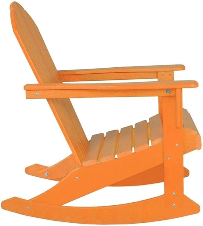 Costaelm Outdoor Adirondack Chair, All Weather Resistant Classic Balcony Chair and Fire Pit Chairs, Adirondack Plastic Outdoor Porch Furniture Rocking Chair High Back HDPE Poly Lumber, Orange
