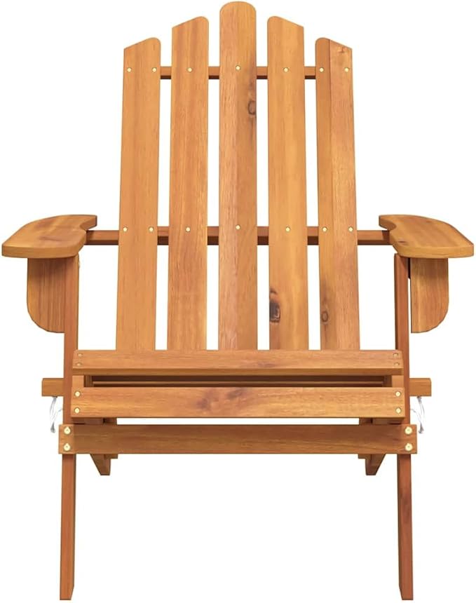 Garden Chair Set of 2 Natural Solid Acacia Wood Standard - Photo 5