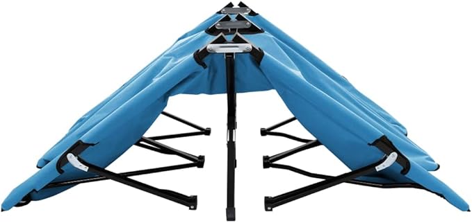 Double Blue Folding Patio Chaise Lounge 48.8x76.4x17.3 in Steel Frame 600D Fabric Outdoor Recliner for Garden Terrace - Photo 5