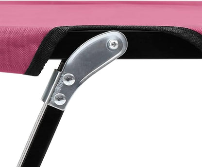 Double Folding Sun Lounger Pink 600D Polyester Steel Frame 76.4 x 48.8 x 17.3 in Holds 529 lbs Outdoor Chaise for Garden Patio Poolside Beach