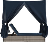 Double Chaise Lounge 78.7"x44.9"x77.2" Gray PE Rattan Adjustable Backrest UV Roof Curtains Navy Cushion Pool Garden - Photo 6