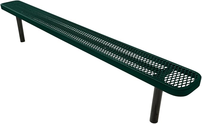 COATEDOUTDOORFURNITURE Heavy-Duty Outdoor Bench Thermoplastic Coated, Expanded Metal, Commercial-Grade Seating, Made in America (Inground Without Back, 8 Ft, Textured Dark Green)