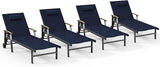 Ciokea Outdoor Lounge Chair with Pillow Set of 4, 5-Position Chaise Lounge with Wheels & Armrests - Photo 1