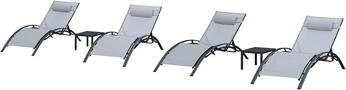 PURPLE LEAF Patio Oversized Chaise Lounge Chair Set with 2 Side Table Pool Adjustable Recliner Chairs for Outside Beach Outdoor Sunbathing Tanning Poolside Lounges