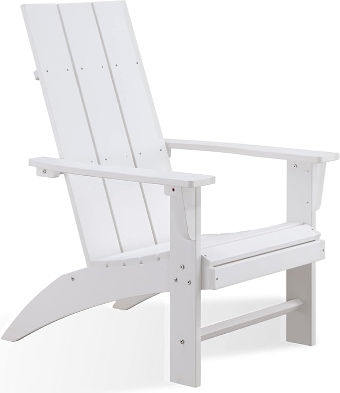 Psilvam Modern Adirondack Chair, Oversized Poly Lumber Fire Pit Chair, 350 Lbs Support Patio Chairs for Garden, Weather Resistant Adirondack Chair Looks Like Real Wood (White)