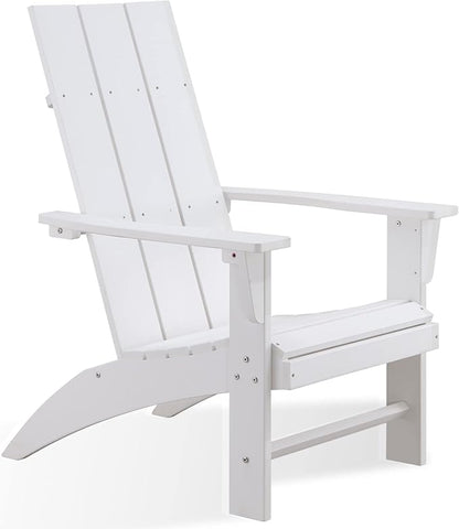 Psilvam Modern Adirondack Chair, Oversized Poly Lumber Fire Pit Chair, 350 Lbs Support Patio Chairs for Garden, Weather Resistant Adirondack Chair Looks Like Real Wood (White)