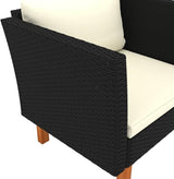 Outdoor Patio Sofa 25.4x28.5x26.4 in, Black PE Rattan, Removable Cushions, Steel Frame, Eucalyptus Legs - Photo 5