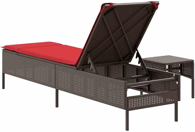 Adjustable Patio Sun Lounger Chair with Thick Cushion, Brown PE Rattan Outdoor Furniture for Poolside, Garden, Backyard - Photo 6