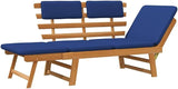 Convertible Garden Bench with Cushions, Outdoor Daybed, Acacia Wood Patio Furniture, Grey Wash Finish Brown and Blue - Photo 7