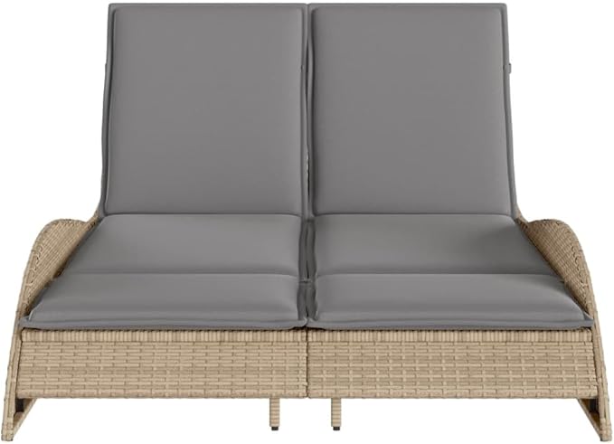 Outdoor Chaise Lounge 80.7"x44.9" Beige PE Rattan Patio Lounge Chair w/Adjustable Backrest & Cushions - Photo 4