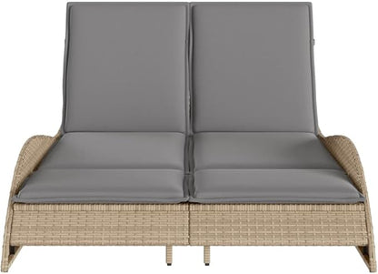 2-Person PE Rattan Outdoor Chaise Lounge 80.7"x44.9" Adjustable Backrest Reclining Sun Lounger with Removable Cushions for Poolside Patio Garden
