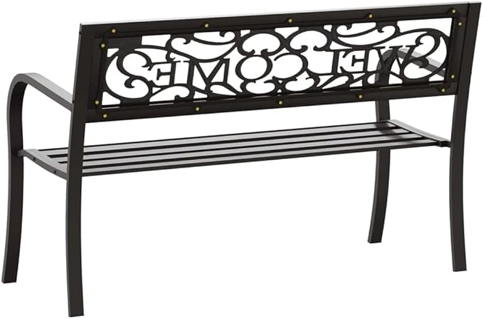 Classic Bench Vintage Black Powder-Coated Steel and Plastic Garden Seating for Outdoor Spaces, 49.2 Inch Length, Supports 529 Pounds, Durable and Easy to Clean
