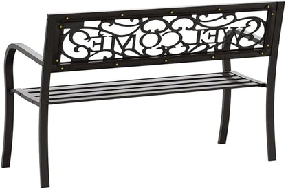 Patio Bench, Garden Bench, Outdoor Garden Bench, Bench with Backrest for Patio, Garden, Yard, Lawn,49.2" Steel Black