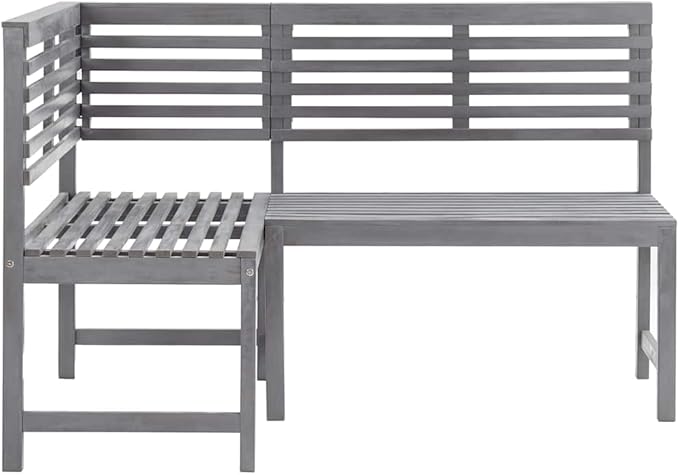 vidaXL Patio Corner Bench, Outdoor Wooden Bench for Garden Park Potting Picnic, Solid Acacia Wood, Easy Assembly, 39.4" x 55.1" x 35.8" Grey