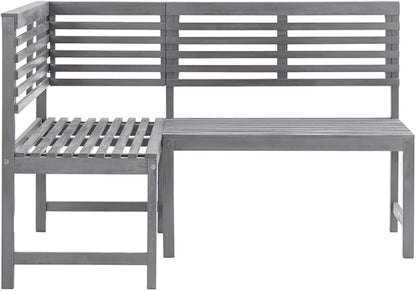 vidaXL Patio Corner Bench, Outdoor Wooden Bench for Garden Park Potting Picnic, Solid Acacia Wood, Easy Assembly, 39.4" x 55.1" x 35.8" Grey