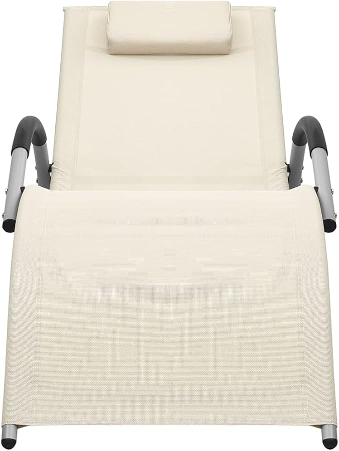 Outdoor Chaise Lounge Cream Textilene 62.6"x24.4"x26.4" Steel Folding Recliner Patio Pool Garden