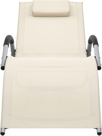 Outdoor Chaise Lounge Cream Textilene 62.6"x24.4"x26.4" Steel Folding Recliner Patio Pool Garden