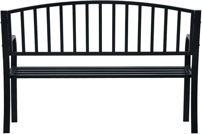 47.2" Outdoor Garden Bench Black Powder-Coated Steel Patio Seating for 2 Weather Resistant Front Porch or Balcony Furniture