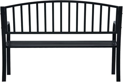 47.2" Outdoor Garden Bench Black Powder-Coated Steel Patio Seating for 2 Weather Resistant Front Porch or Balcony Furniture