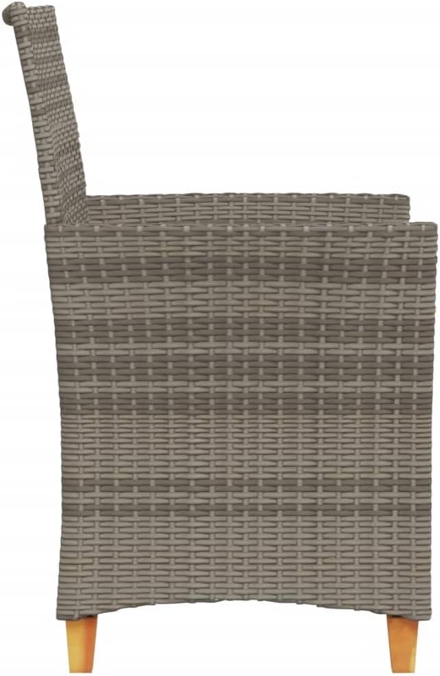 Patio Chairs with Cushions 2 pcs Gray Poly Rattan&Solid Wood, Suitable for patios, Gardens, Balconies - Photo 7