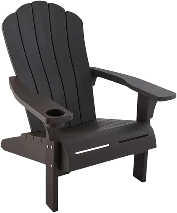 Modern Adirondack Chair with Cup Holder, Outdoor Patio Furniture (Brown)