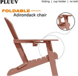 Folding Adirondack Chair with Cup Holders Set of 2, HDPE Plastic Outdoor Chairs, Weather Resistant - Photo 4