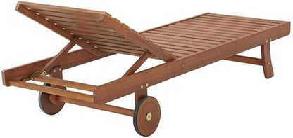 Eucalyptus Wood Outdoor Reclining Lounge Chair with Wheels 5 Position Adjustable Back 73 in. x 24 in. Weather-Resistant and Durable for Patio & Backyard Outdoor Furniture