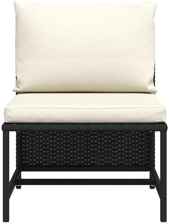 vidaXL Sectional Middle Sofa - Poly Rattan, Lightweight, Modular Design, Suitable for Year-Round Use, Highly Durable, Cream White Cushions, Ideal for Garden or Backyard Setting or Indoor Decor